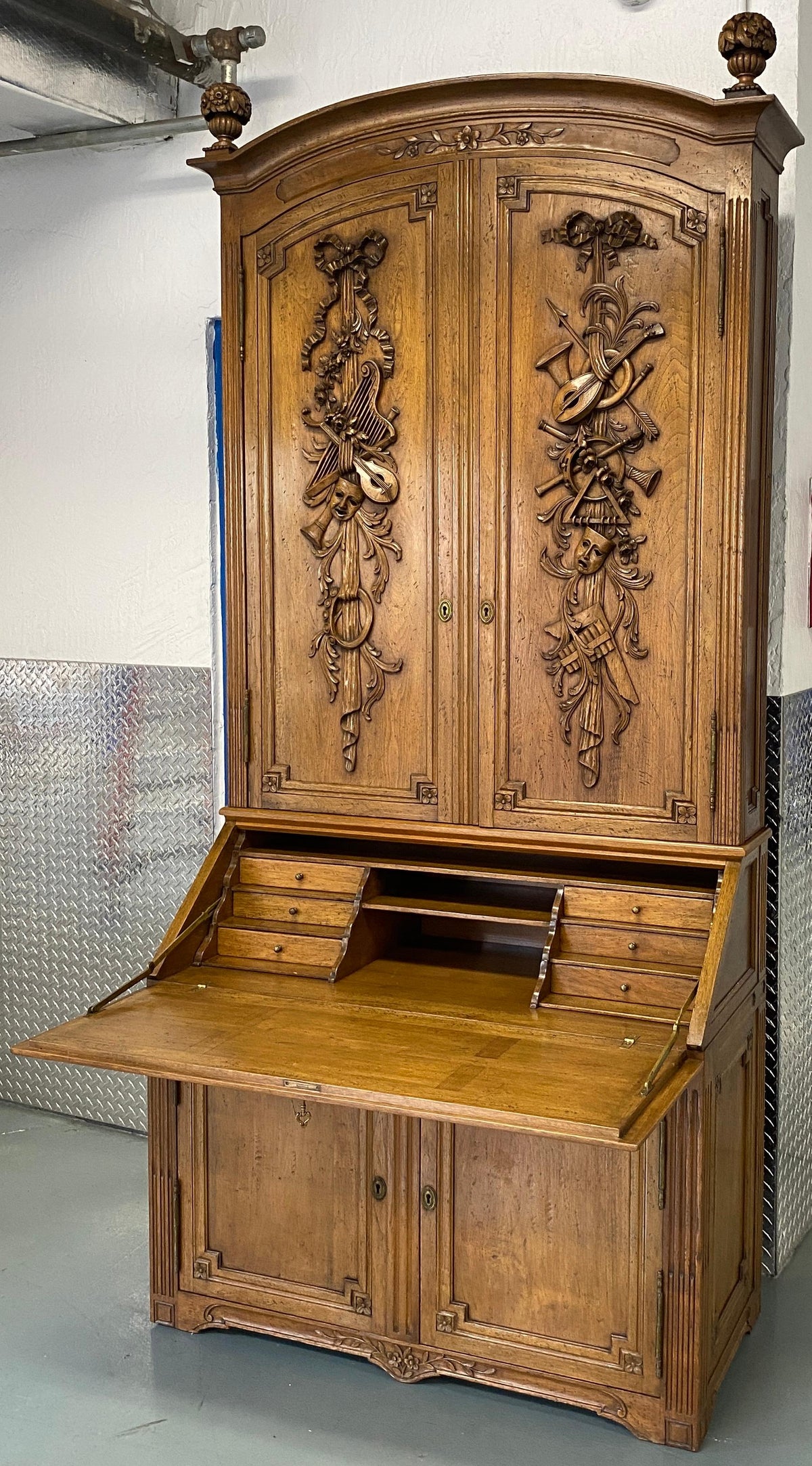 French Buffet Deux Corps with Desk, European Two Part Secretary with Slant Desk — detail 12