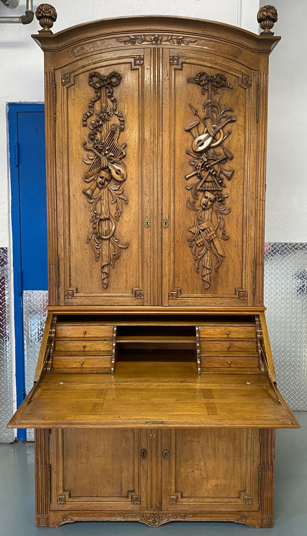 French Buffet Deux Corps with Desk, European Two Part Secretary with Slant Desk — detail 13