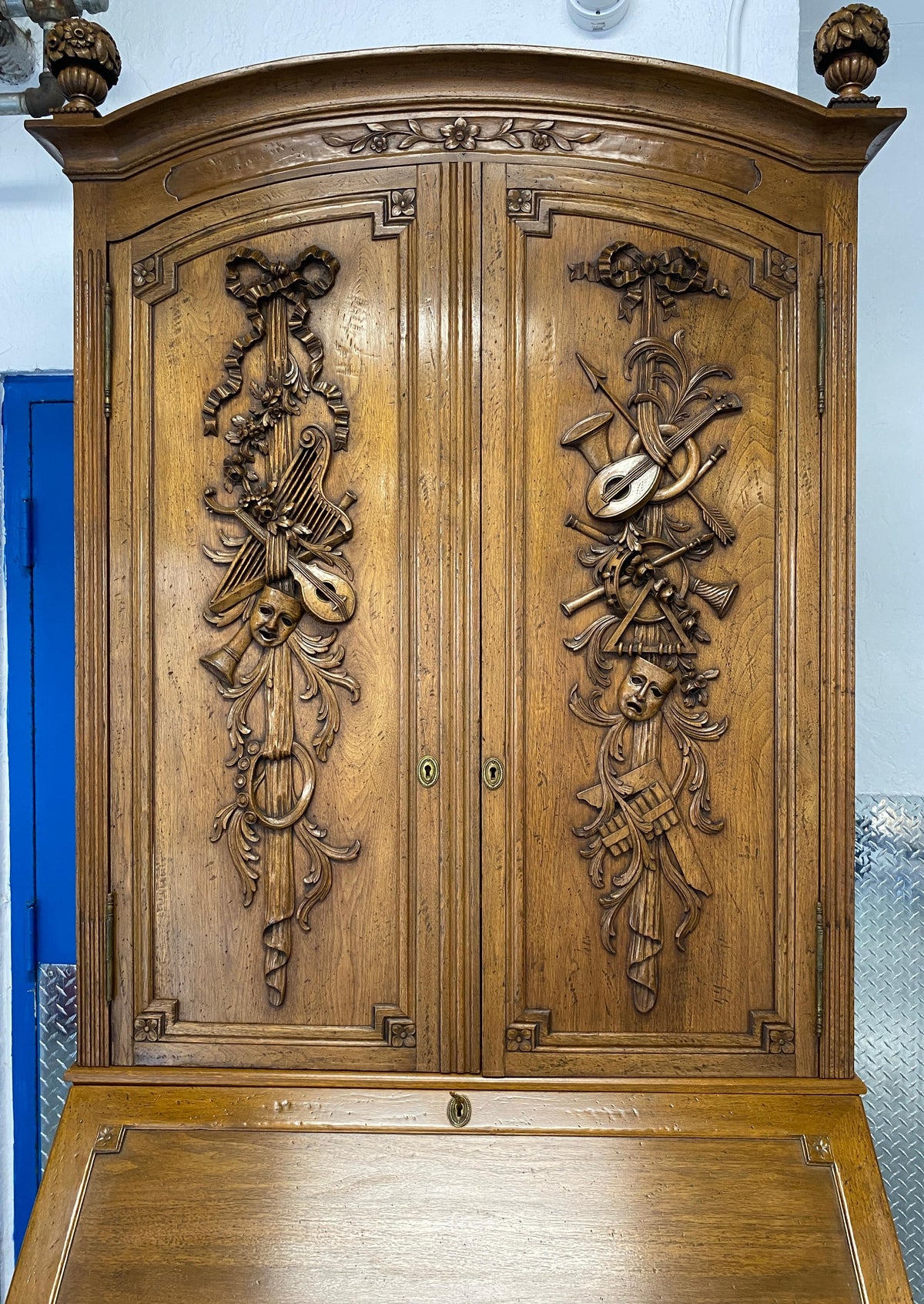 French Buffet Deux Corps with Desk, European Two Part Secretary with Slant Desk — detail 14