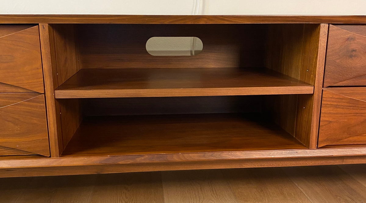 Mid-Century Solid Walnut Credenza – Sculpted Fronts, 78.75" Long w/4 Drawers — detail 2