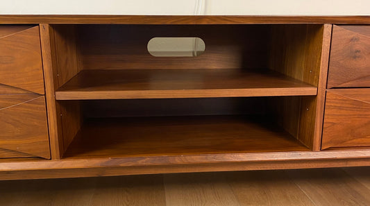 Mid-Century Solid Walnut Credenza – Sculpted Fronts, 78.75" Long w/4 Drawers — detail 2