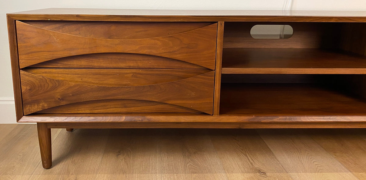 Mid-Century Solid Walnut Credenza – Sculpted Fronts, 78.75" Long w/4 Drawers — detail 3