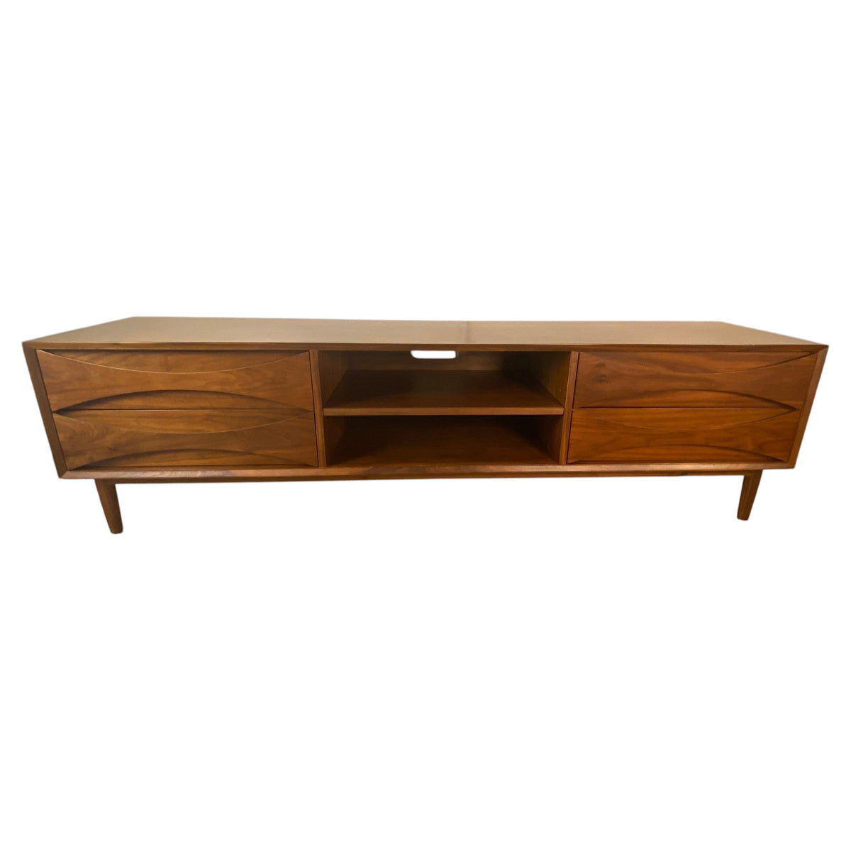 Mid-Century Solid Walnut Credenza – Sculpted Fronts, 78.75" Long w/4 Drawers