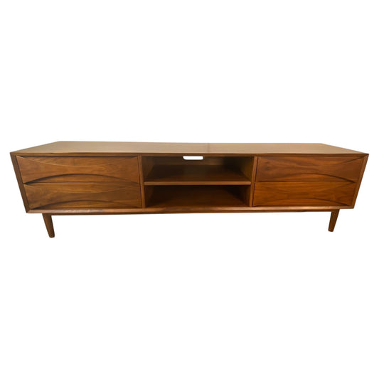 Mid-Century Solid Walnut Credenza – Sculpted Fronts, 78.75" Long w/4 Drawers