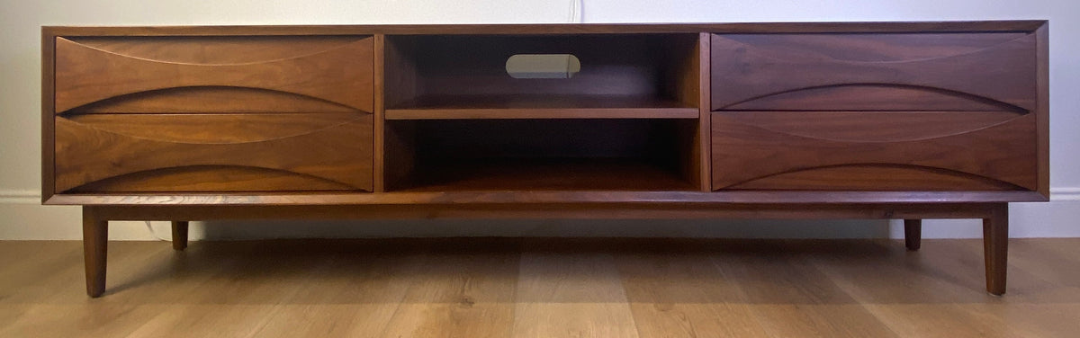 Mid-Century Solid Walnut Credenza – Sculpted Fronts, 78.75" Long w/4 Drawers — detail 4