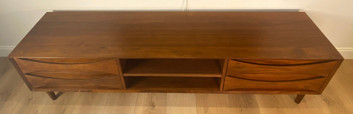 Mid-Century Solid Walnut Credenza – Sculpted Fronts, 78.75" Long w/4 Drawers — detail 6