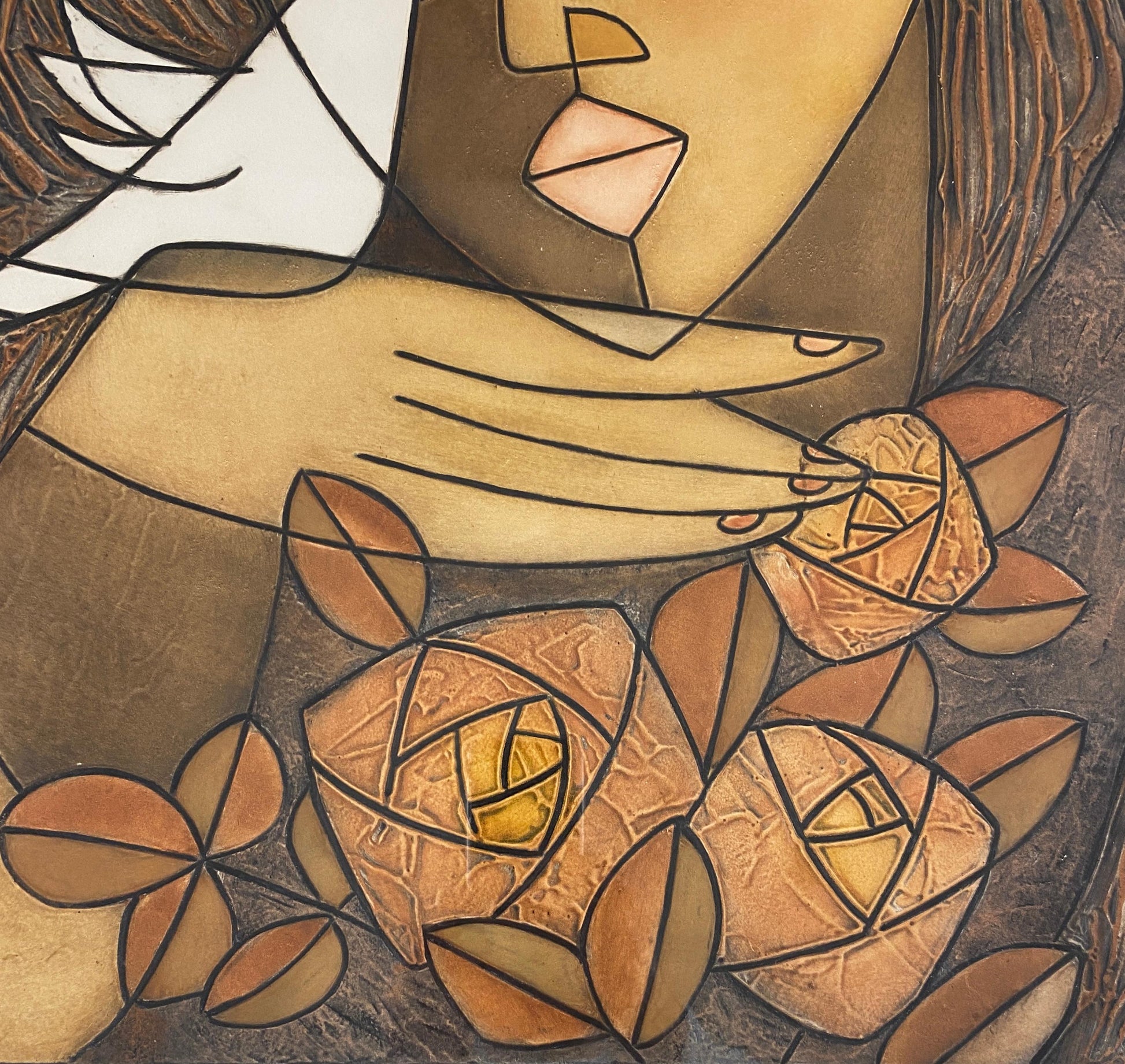 Framed Original Print Woman holding a Dove, Pencil Signed by the Artist Houng — detail 3