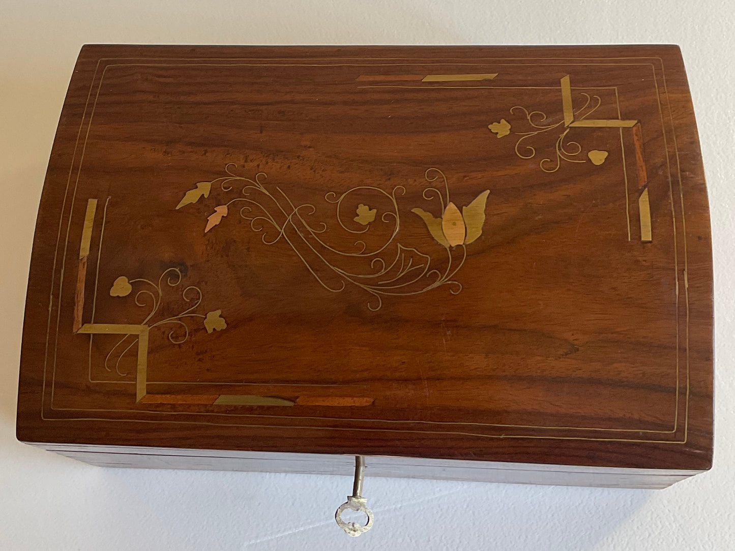 Large French Art Deco Wooden Jewelry Box with Marquetry Inlay — detail 8