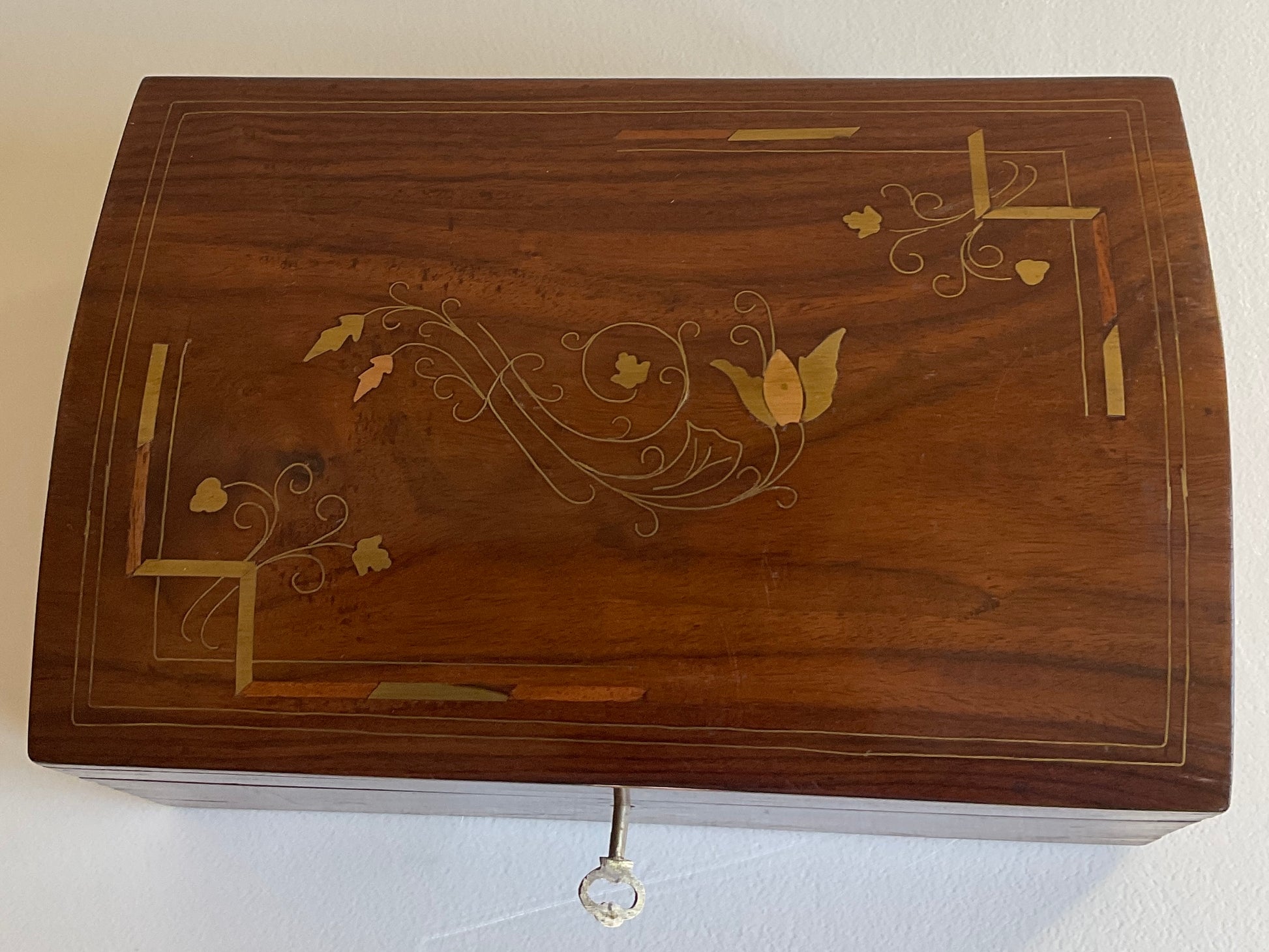 Large French Art Deco Wooden Jewelry Box with Marquetry Inlay — detail 8