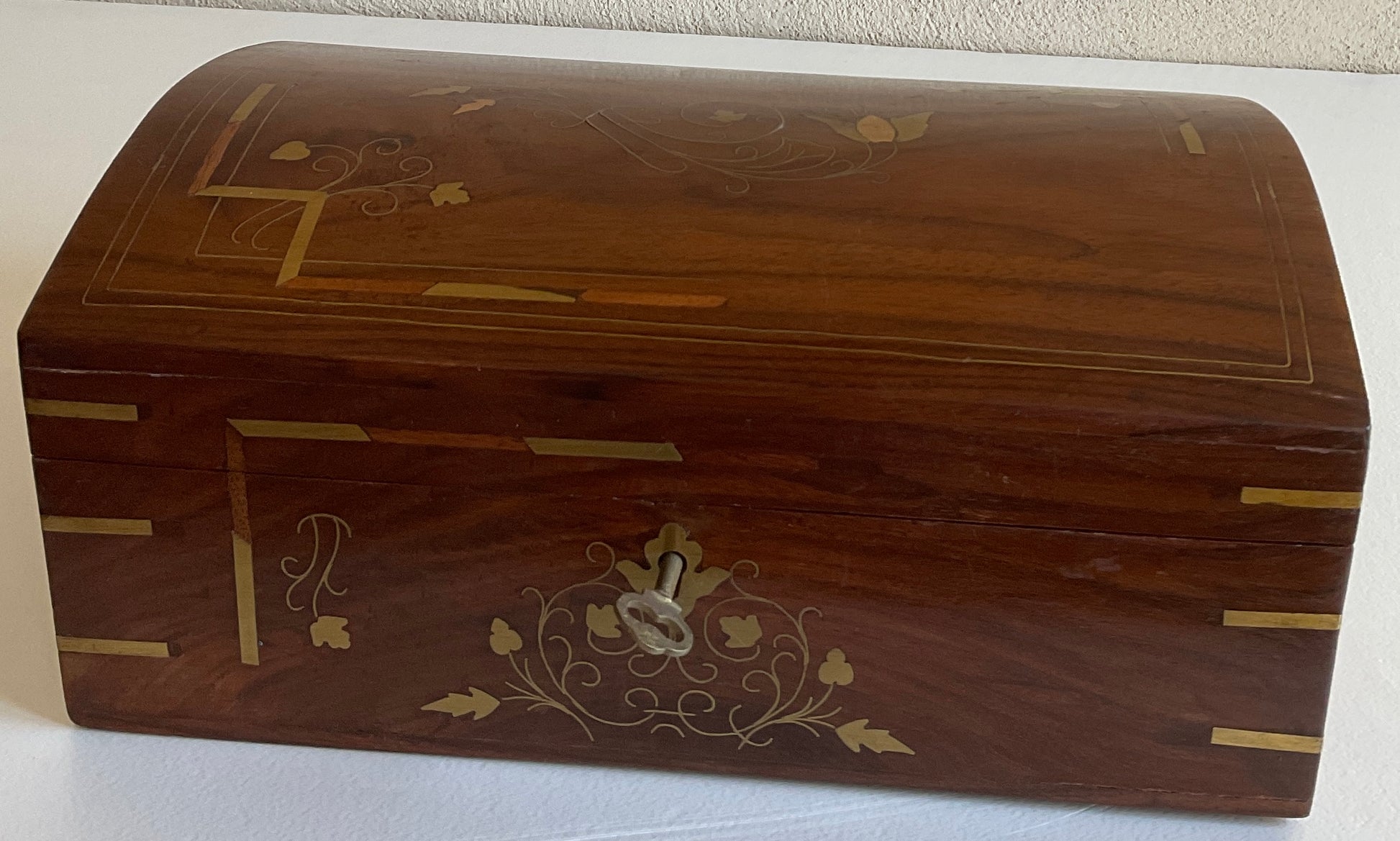 Large French Art Deco Wooden Jewelry Box with Marquetry Inlay — detail 9