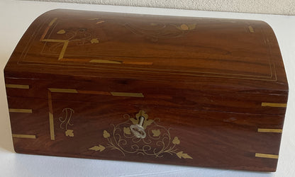 Large French Art Deco Wooden Jewelry Box with Marquetry Inlay — detail 9