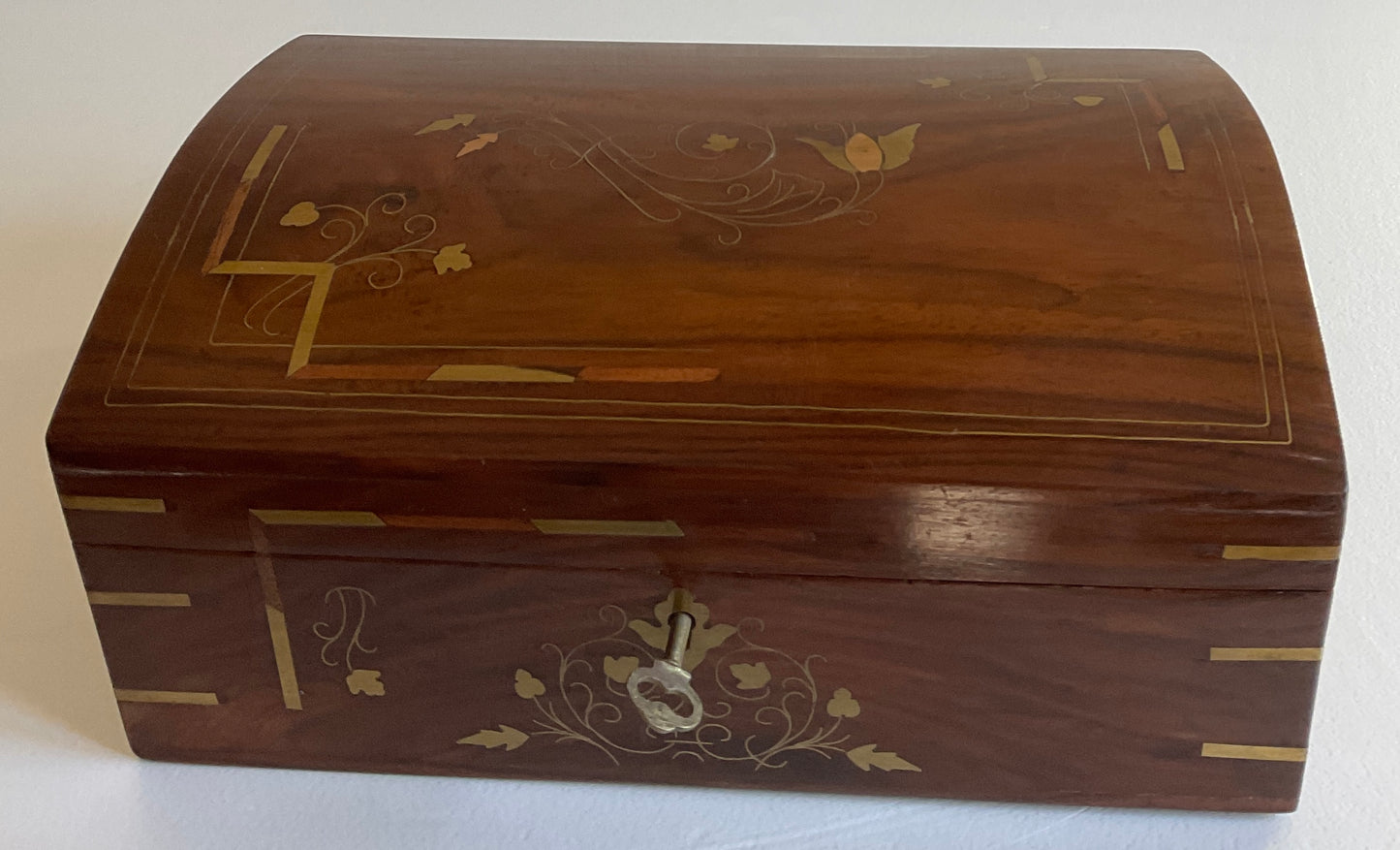 Large French Art Deco Wooden Jewelry Box with Marquetry Inlay — detail 10
