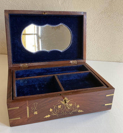 Large French Art Deco Wooden Jewelry Box with Marquetry Inlay — detail 2