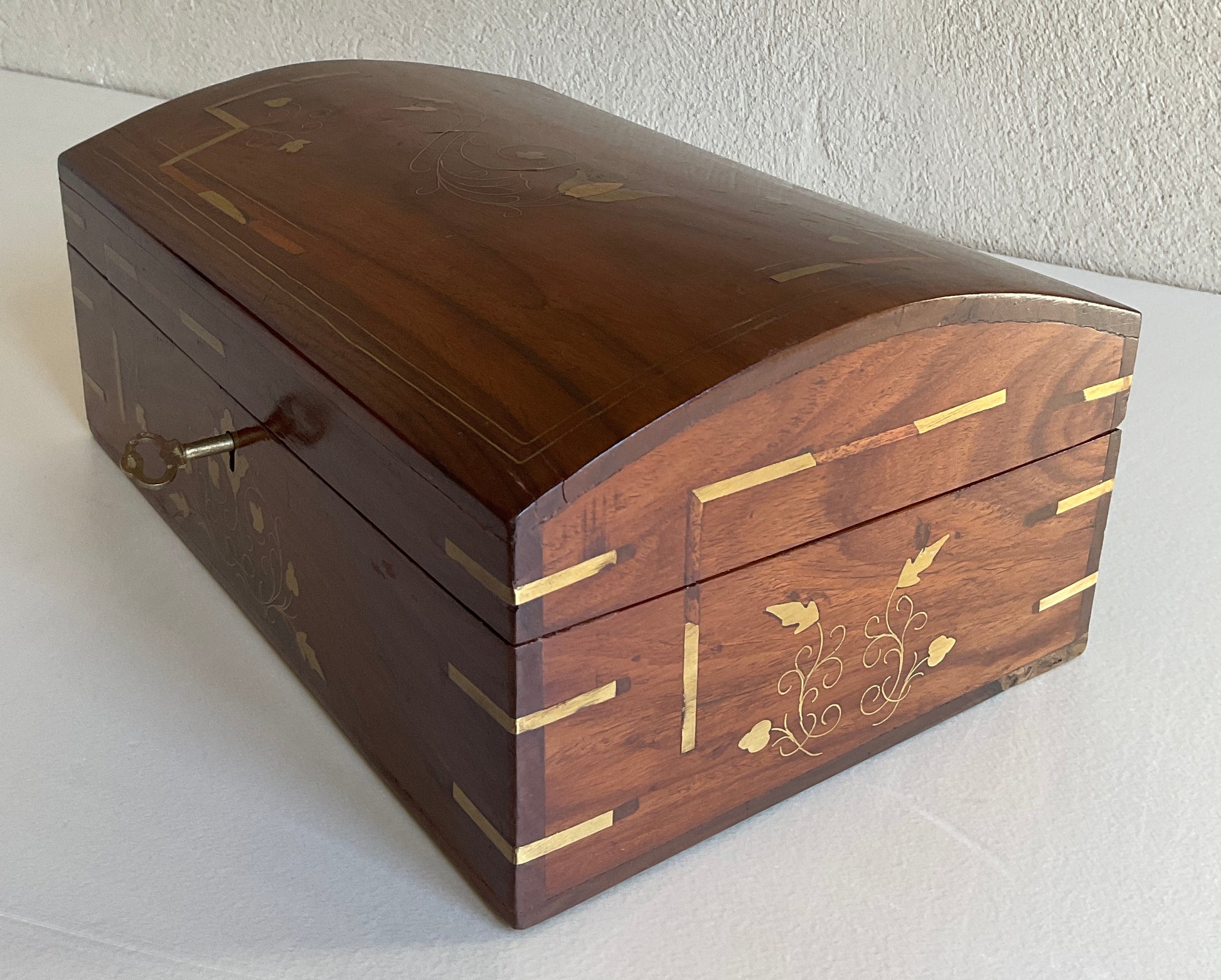 Large French Art Deco Wooden Jewelry Box with Marquetry Inlay