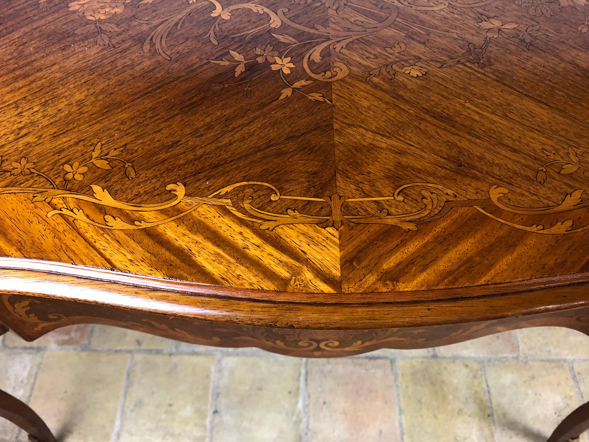 19th Century French Louis XV Style Floral Marquetry and Gilt Bronze Writing Desk — detail 14