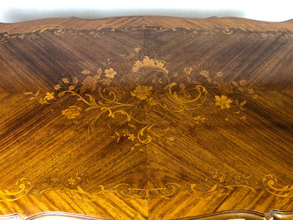 19th Century French Louis XV Style Floral Marquetry and Gilt Bronze Writing Desk — detail 9