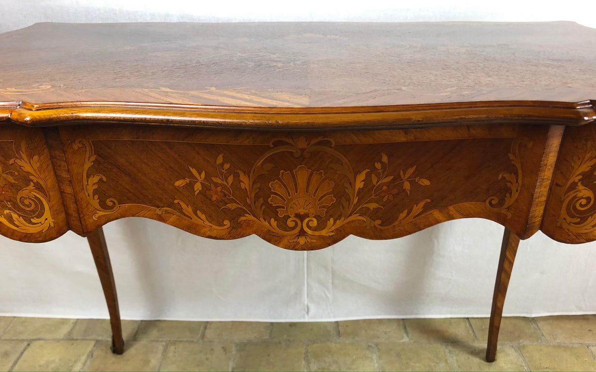 19th Century French Louis XV Style Floral Marquetry and Gilt Bronze Writing Desk — detail 11