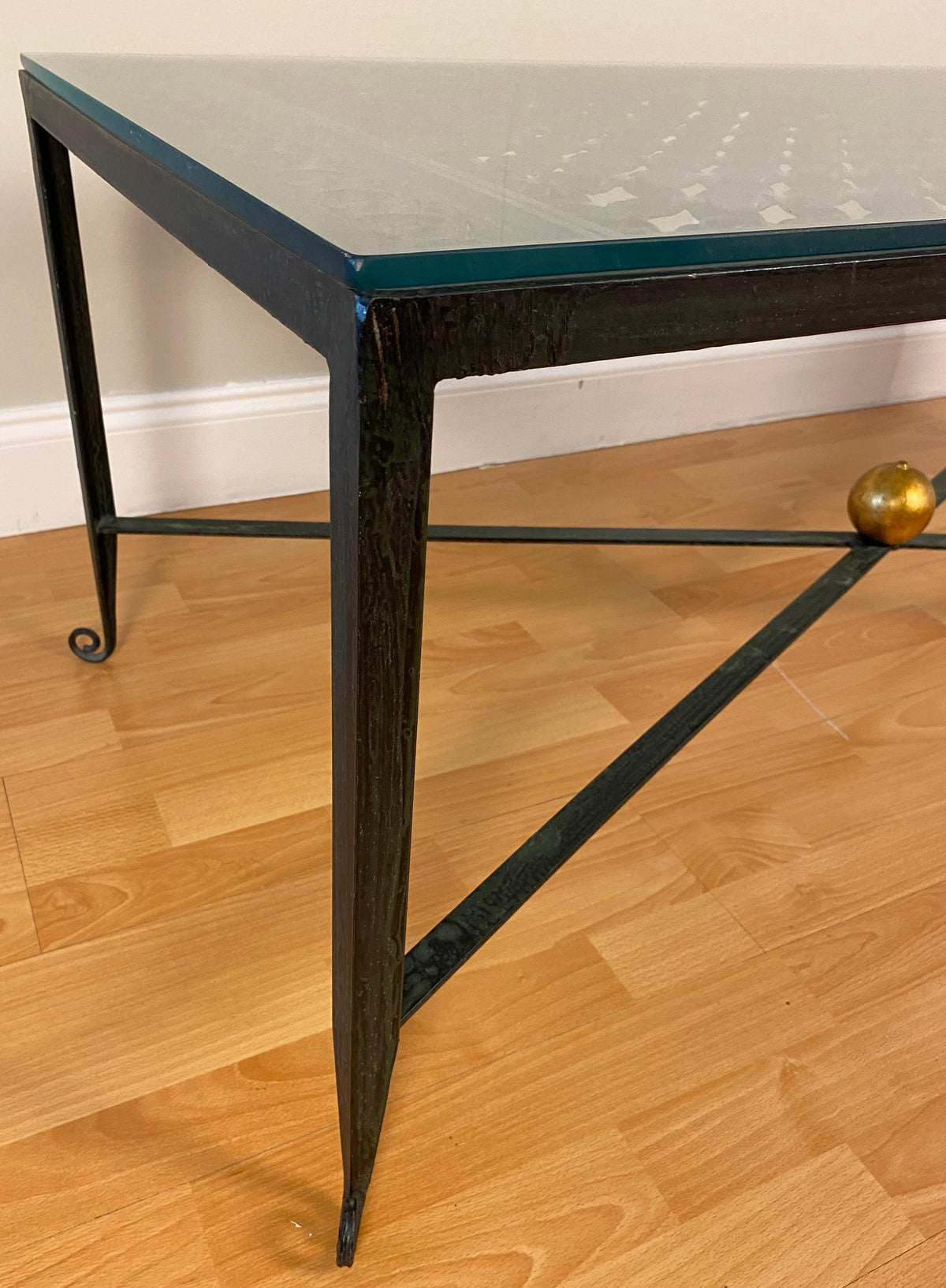 Decorative Wrought Iron Cocktail Coffee Table, Architectural Element Glass Top — detail 10