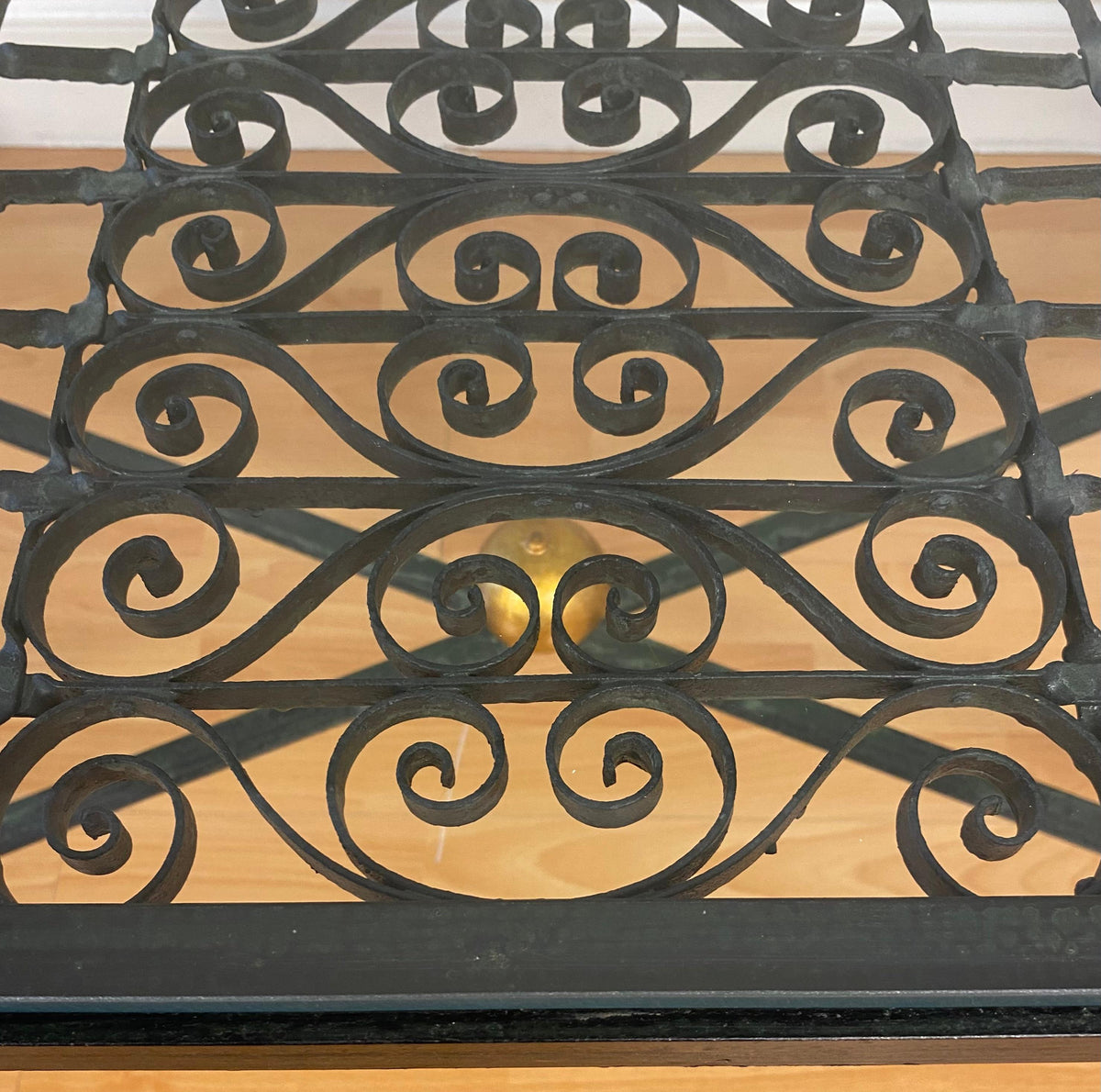 Decorative Wrought Iron Cocktail Coffee Table, Architectural Element Glass Top — detail 3