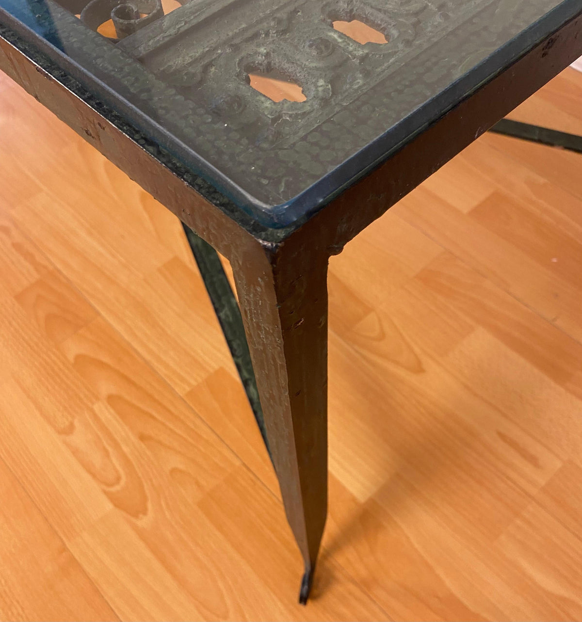 Decorative Wrought Iron Cocktail Coffee Table, Architectural Element Glass Top — detail 4