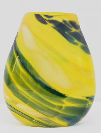 Yellow and Blue Art Glass Vase Signed Jerome M'Art — detail 2