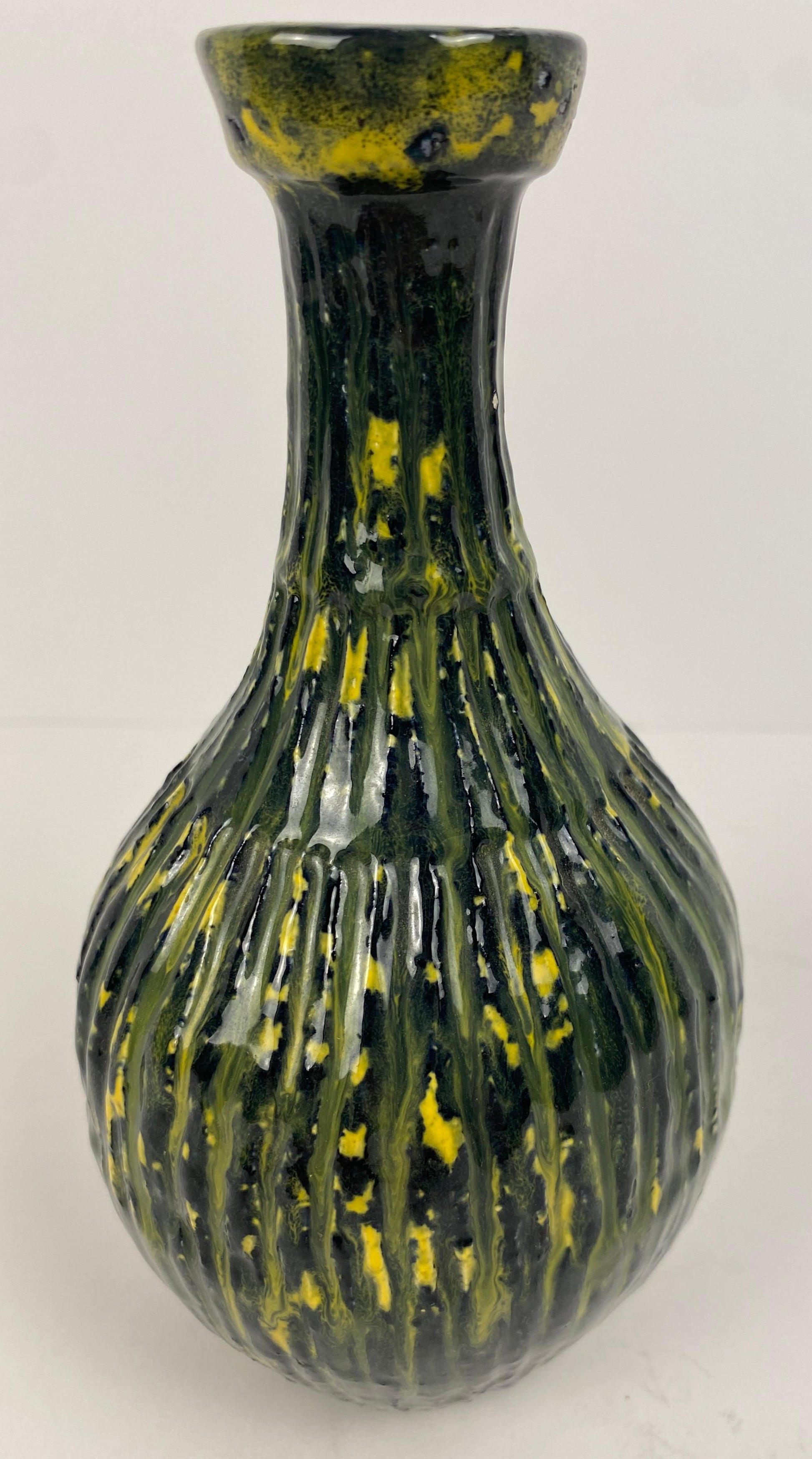 Murano Style Mid-20th Century Green & Yellow Glass Vase — detail 6