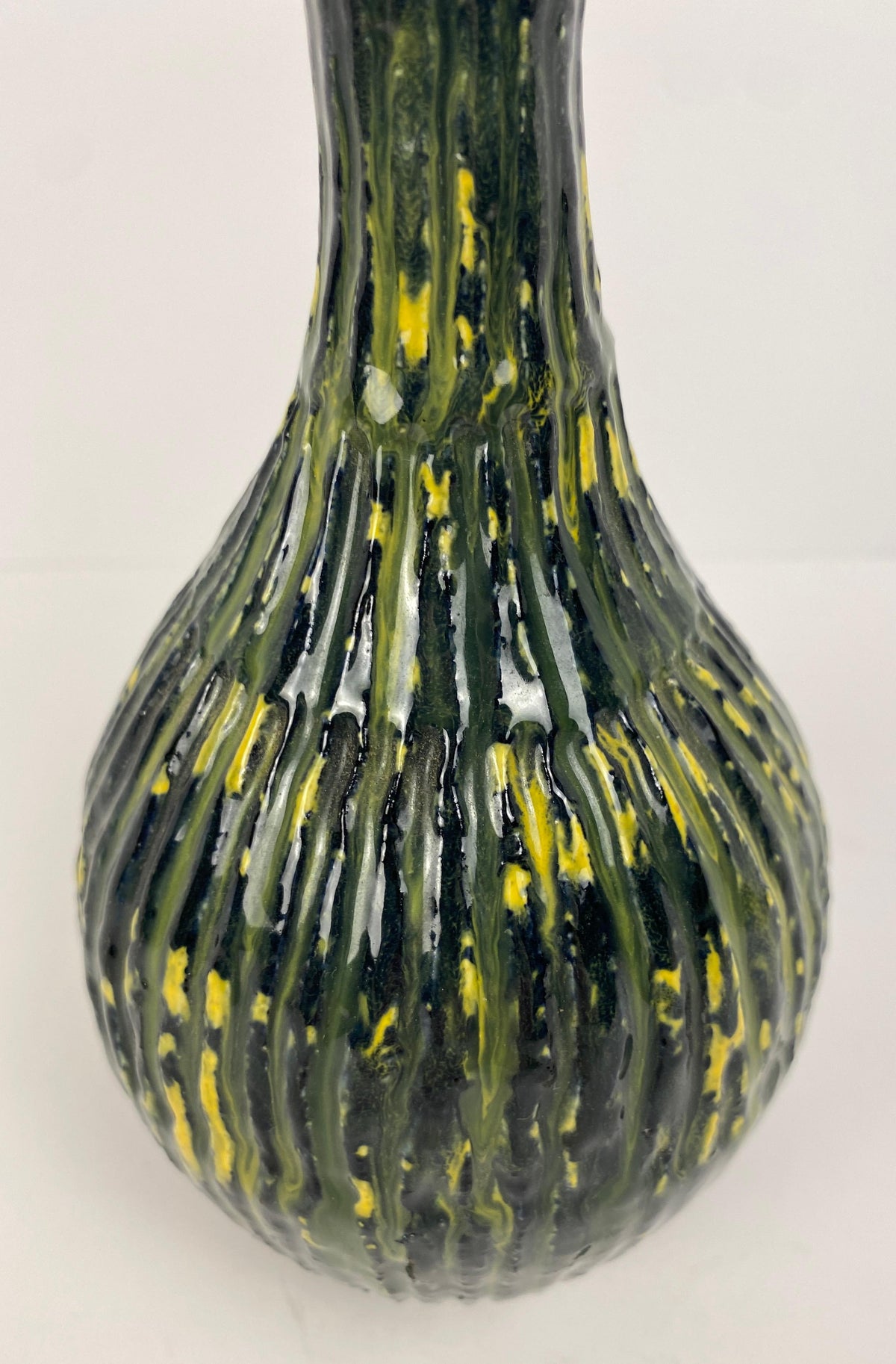 Murano Style Mid-20th Century Green & Yellow Glass Vase — detail 5