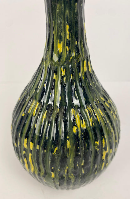 Murano Style Mid-20th Century Green & Yellow Glass Vase — detail 5