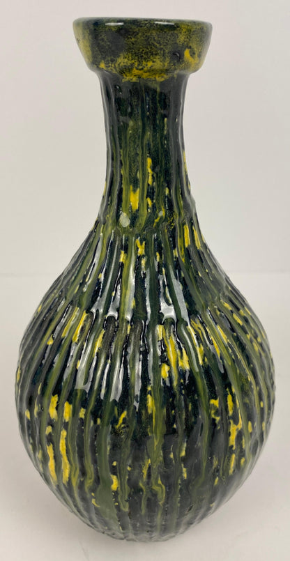 Murano Style Mid-20th Century Green & Yellow Glass Vase — detail 4